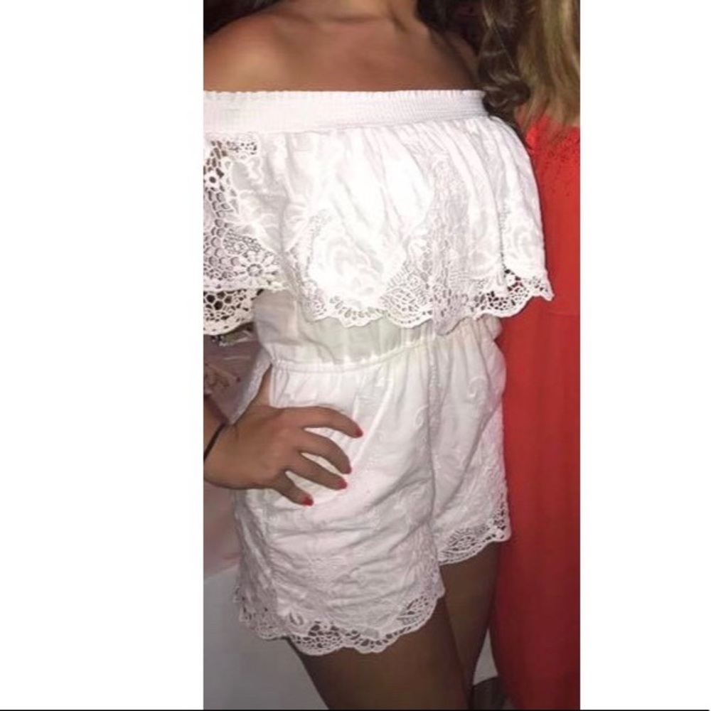 Off the Shoulder Lace Romper